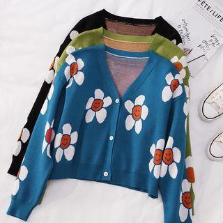 Flower Jacquard Long Sleeve Cardigan