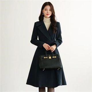 Tall Size Wool Blend A-line Coat With Belt