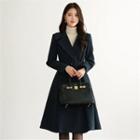 Tall Size Wool Blend A-line Coat With Belt