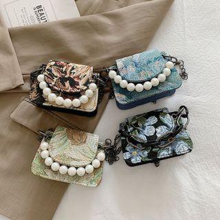 Printed Faux Pearl Crossbody Bag