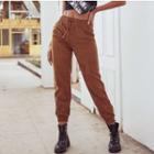 Plain Corduroy Lace-up Pant