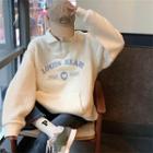 Long-sleeve Half Zip Lettering Quilted Sweatshirt Almond - One Size