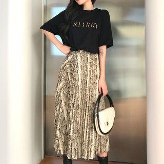 Snakeskin Print Pleated Skirt As Figure - One Size