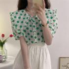 Ruffle Trim Dotted Blouse Dot - Green - One Size