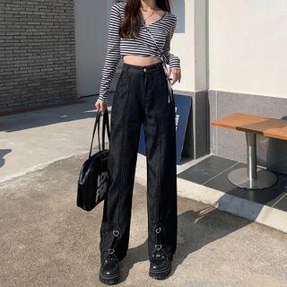 Heart Zip Wide Leg Jeans