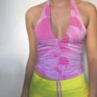 Halter-neck V-neck Pattern-print Crop Tank Top