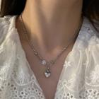 925 Sterling Silver Heart Necklace Xl0514 - Marcasite Sterling - One Size