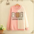 Bear Printed Color Block Knitted Top