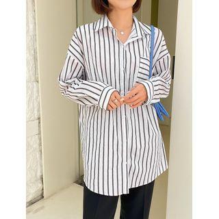 Pocket-front Longline Stripe Shirt