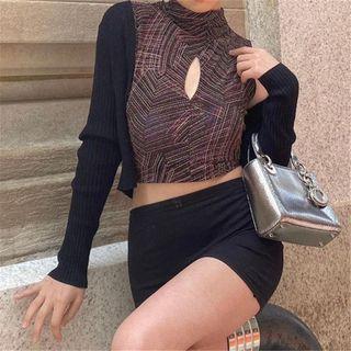 Striped Print Cut-out Crop Tank Top