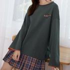 Round-neck Color-block Over-sized Mock Two Piece Pullover