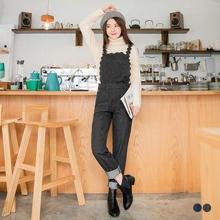 Scallop Trim Denim Overall Pants
