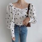 Long-sleeve Dotted Cropped Blouse