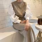 Puff-sleeve Tie Waist Knit Dress