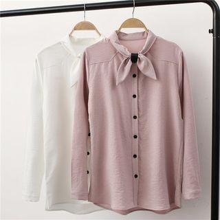 Long Sleeve Bow Accent Blouse