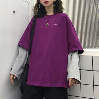 Lettering Mock Two-piece T-shirt
