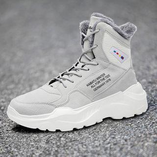 Furry Trim Lettering High-top Sneakers