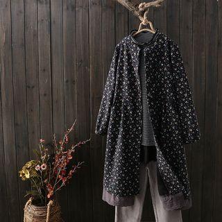 Floral-pattern Lace-trim Long Jacket