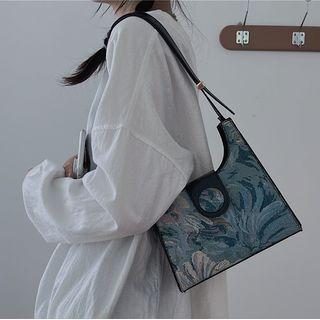 Floral Print Shoulder Bag Floral - Blue & Green - One Size