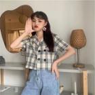 Short-sleeve Double Breast Pleated Shirt