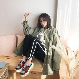 Stand-collar Snap-button Safari Jacket