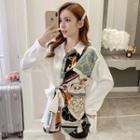 Long-sleeve Pattern Printed Tie Waist Shirt