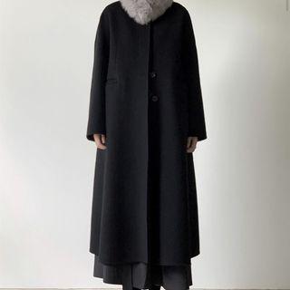 Long-sleeve Plain Trench Coat Black - One Size