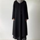 Long-sleeve Plain Trench Coat Black - One Size