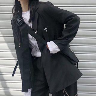 Cross Embroidery Blazer Black - One Size