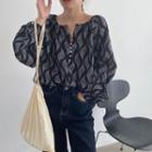 Patterned Balloon-sleeve Blouse