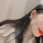 Non-matching Rhinestone Bow Dangle Earring 1 Pair - 925 Silver - One Size