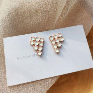925 Sterling Silver Embellished Ear Stud 1 Pair - S925 Silver Needle - Earring - Gold - One Size