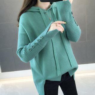 Button-panel Knit Hoodie
