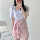 Short-sleeve Top / Twisted Mini Skirt