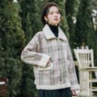 Collared Plaid Snap-button Jacket
