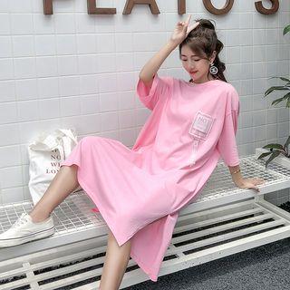 Ribbon Detail Elbow-sleeve Midi T-shirt Dress