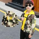 Lettering Camo Print Zip Jacket