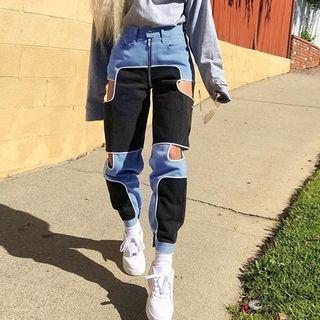 Paneled Cut-out Straight Fit Pants