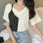 Mock Two-piece Short-sleeve Paneled T-shirt White - One Size