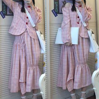 Plaid Loose-fit Top / Plaid A-line Skirt