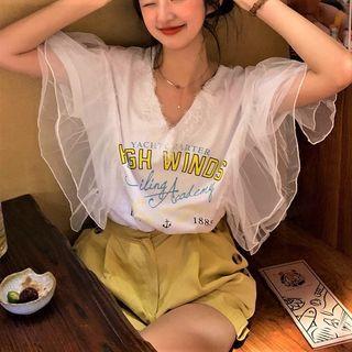 V-neck Lettering Short-sleeve Top