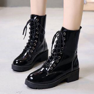 Patent Low Heel Mid-calf Boots