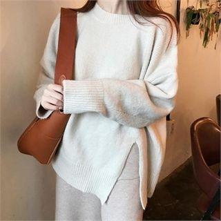 Slit-front Loose-fit Knit Top Ivory - One Size
