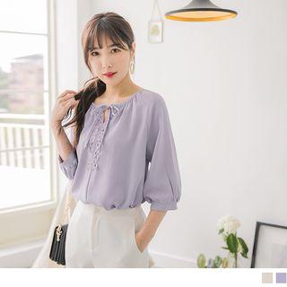 Puff-sleeve Lace Panel Top