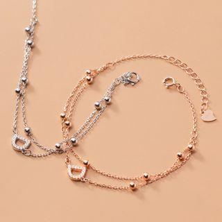 Letter D Rhinestone Sterling Silver Layered Bracelet