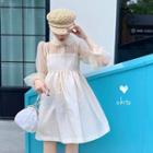 Set : Puff Long-sleeved Mesh Shirt + High Waist Vest Dress