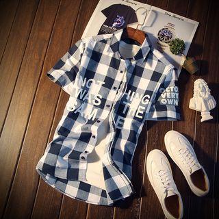 Plaid Letter Short-sleeve Shirt