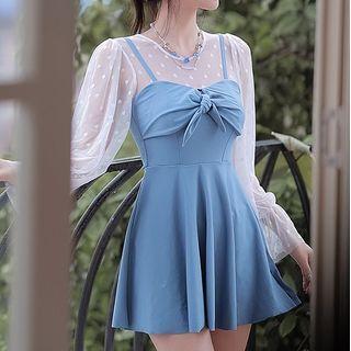 Long-sleeve Twisted Swim Dress
