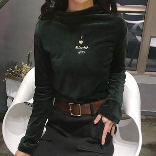 Mock-neck Embroidered Long-sleeve T-shirt