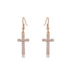 Plated Rose Gold Cross Earrings With White Austrian Element Crystal